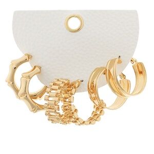 3 Pair Watch Chain & Bamboo Hoops Set